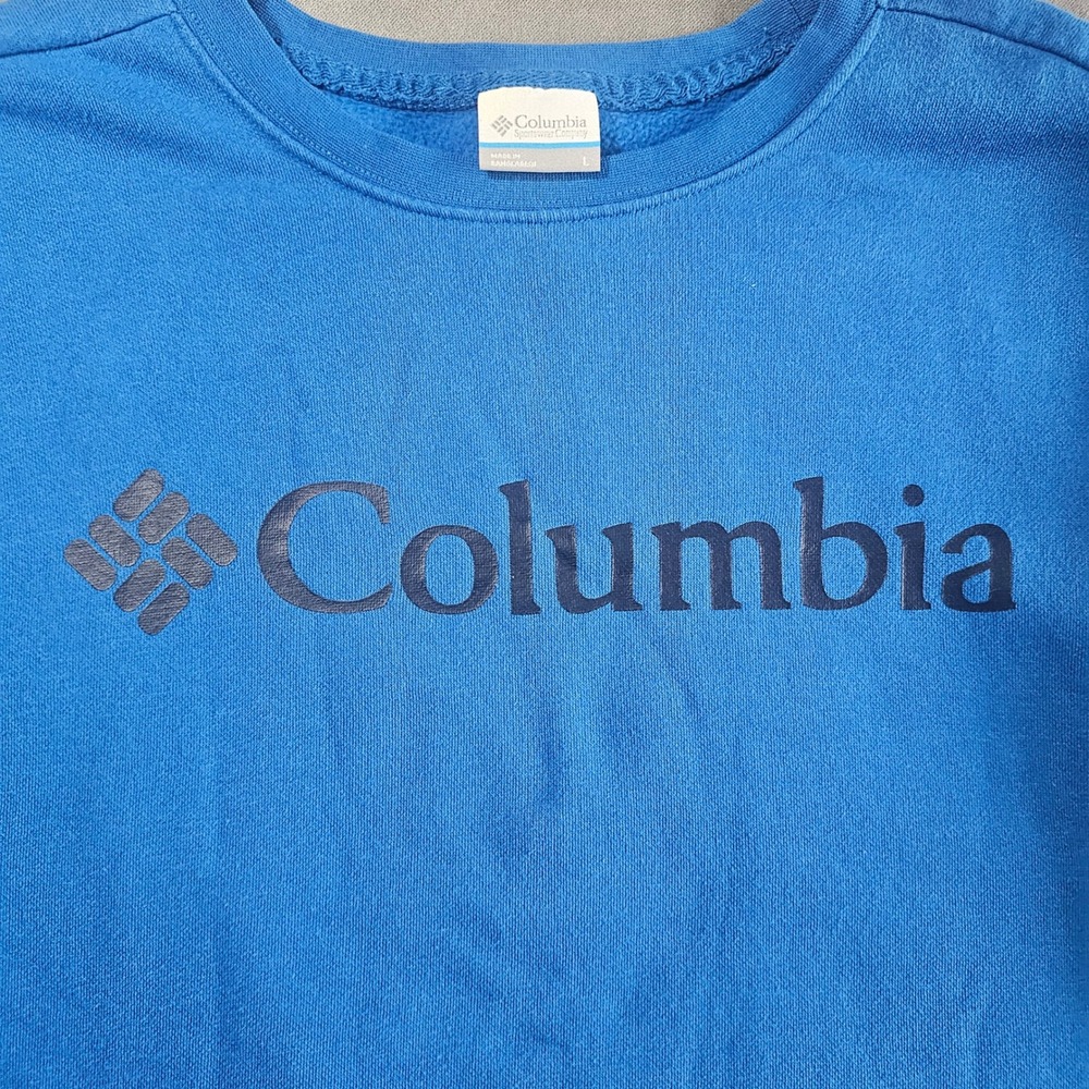 Columbia Mens Blue Logo Crewneck Sweatshirt Fleece Pullover Size Large